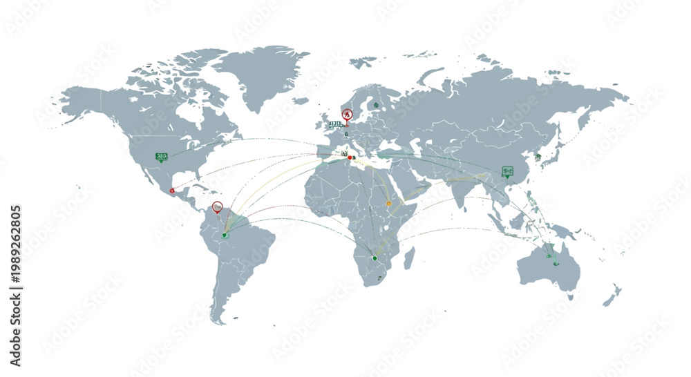Fototapeta premium Global Network Connections and Logistics on World Map