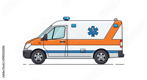 Modern Ambulance Vehicle, Emergency Medical Service Vehicle, Side View Illustration
