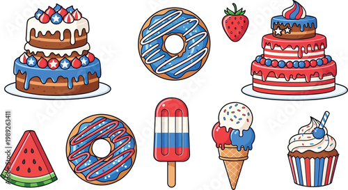 Memorial day sweet treats cakes donuts popsicles ice cream for patriotic celebrations