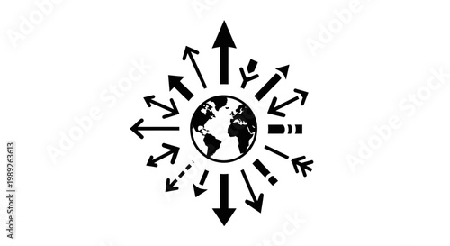 Global Expansion and Connection Concept with Arrows Radiating from Earth