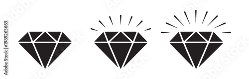 Three black diamond icons with varying levels of sparkle, from subtle to prominent light rays.