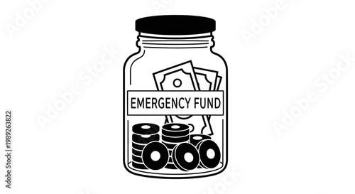 Emergency Fund Jar with Cash and Coins, Financial Security Concept