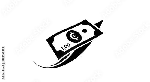 Euro banknote icon with motion lines, representing financial growth and speed