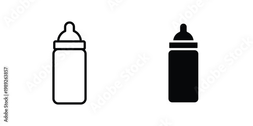 Baby bottle icon set, isolated on white background flat vectors