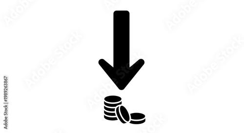 Falling coins icon symbolizing financial loss, economic downturn, or budget reduction.