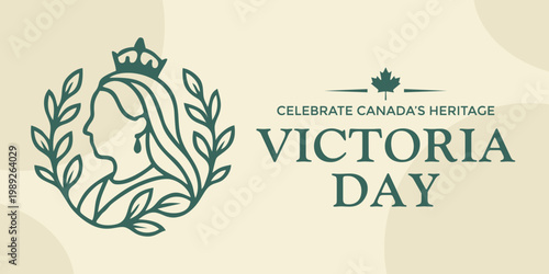 Fotografi Victoria Day banner with crown and decorative leaves, perfect for holiday promotions and greeting cards