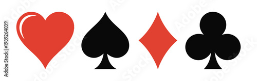 Set of card suit symbols with red hearts diamonds black spades and clubs isolated on white background vector.