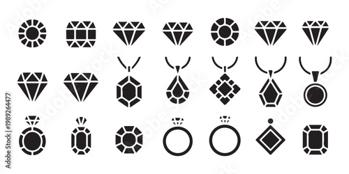 Diamond jewelry icons set vector illustration design isolated on transparent background for logo website app.