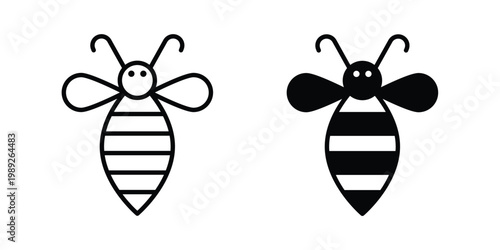 Bee icon set, isolated on white background flat vectors