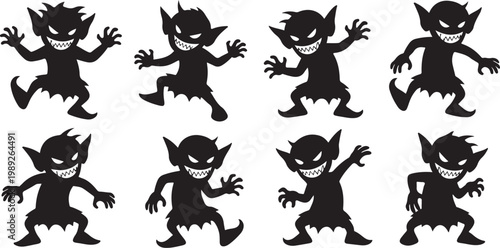 Imp cartoon characters dancing isolated on transparent background, Vector