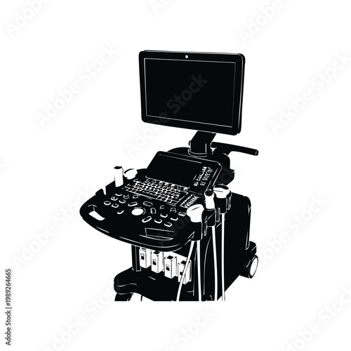 Medical ultrasound diagnostic machine scanner silhouette set bundle.