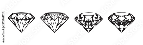 Diamond line icons set collection of shiny gem outlines with sparkle effects for jewelry design and fashion.