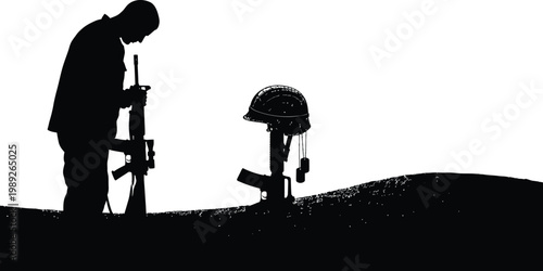 Solemn memorial day remembrance silhouette of a soldier honoring fallen heroes