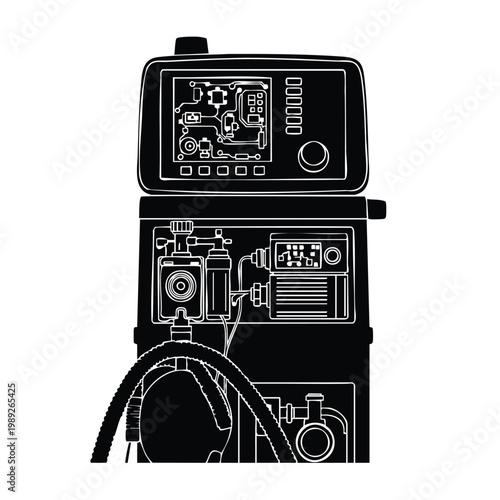 Medical ventilator respiratory machine device black silhouette set bundle.
