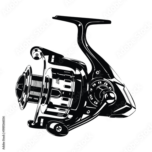 Modern fishing reel in silhouette, a bundle for outdoor sports.