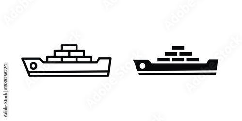 Cargo ship icon set, isolated on white background flat vectors