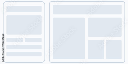 Modern app ui wireframe layout with clean minimalist design for mobile interface development featuring organized sections and grid structure