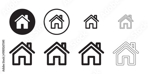 Home icon set, house outline with different styles, design for homepage, real estate and building concept.