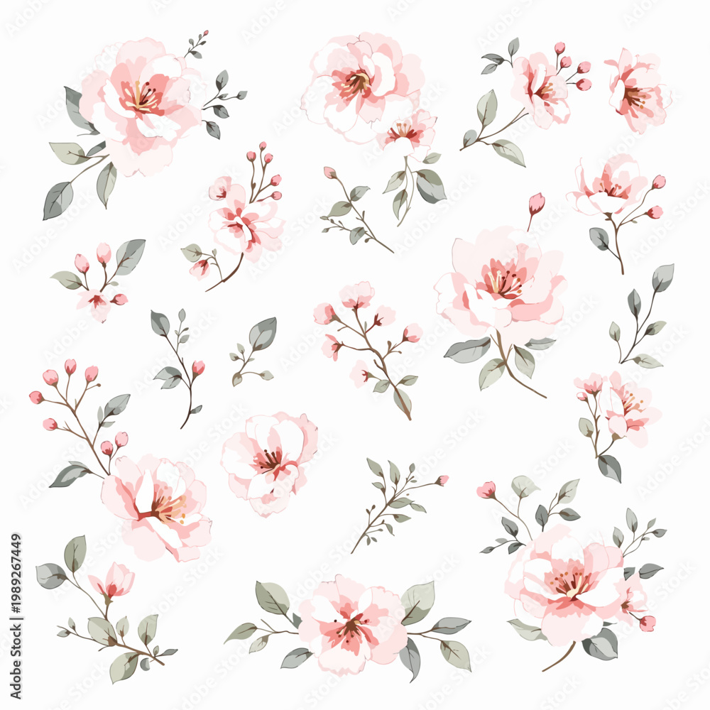 Obraz premium Gentle botanical arrangement forming a decorative frame with soft blossoms and organic flowing stems.