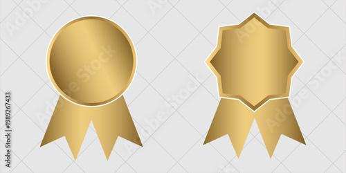 Blank gold medals with realistic 3D vector illustration. First, second and third place medals or buttons isolated on white background.