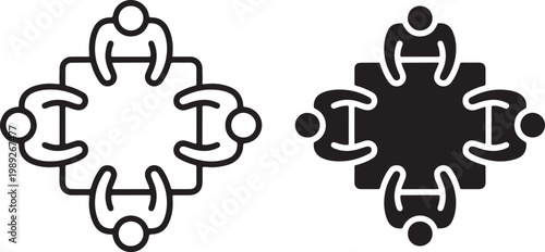 meeting icon set teamwork collaboration outline and solid silhouette vector