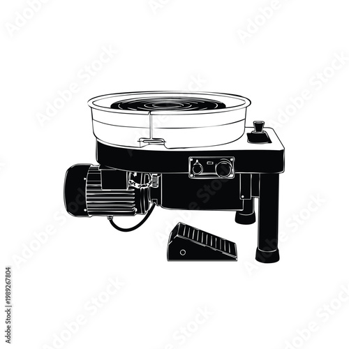 Pottery wheel silhouette with foot pedal and motor set bundle.