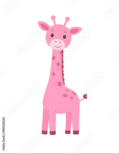 A pink cartoon giraffe with a smiling face