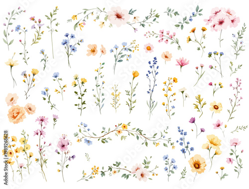 Light and airy botanical frame with pastel flowers designed for elegant and feminine visual compositions.