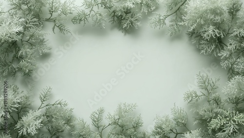 Serene Green Background with Delicate Frosted Leaf Patterns