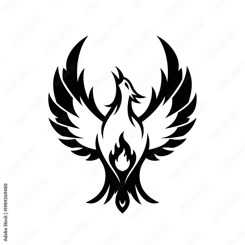 Fototapeta premium Phoenix Bird Silhouette with Flames, Mythical Creature Emblem