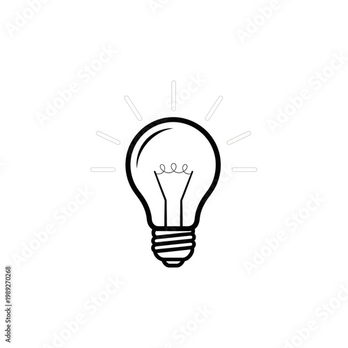 Simple light bulb icon with rays of light on white background, symbol of idea