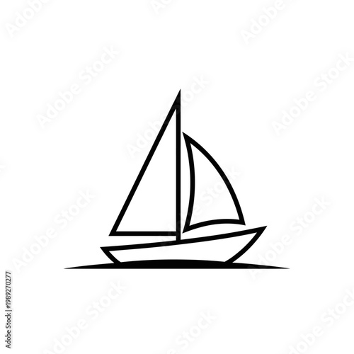 Schilderij op canvas Simple Sailboat Icon Silhouette Isolated on White Background