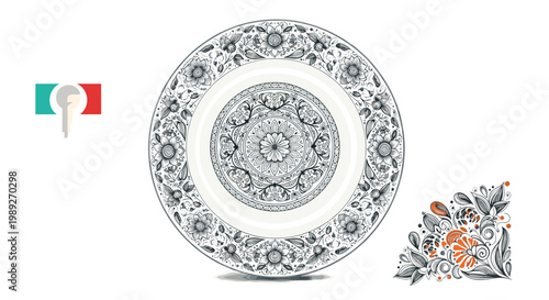 Intricate circular ornamental plate design with floral and traditional patterns for home decor, ceramics, and artistic inspiration.