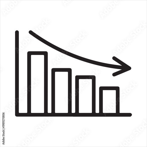 Simple hand drawn bar chart with a downward trend arrow indicating decline