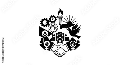 Obraz na plátně Symbolic Collage: Unity, Progress, Peace, and Human Rights