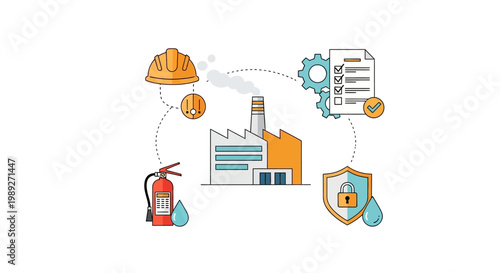Industrial Safety and Fire Prevention Concept with Factory Icons