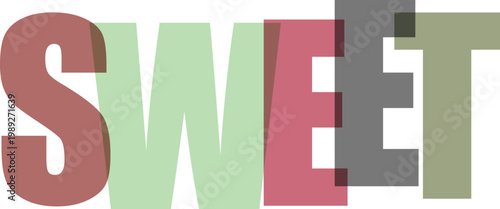 Bold typographic rendering of the word SWEET with overlapping colors and transparency