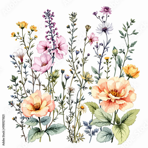 Gentle wildflowers expressed in dreamy watercolor tones and subtle brushstrokes