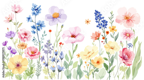 Hand-painted watercolor flowers arranged in a light and elegant botanical composition