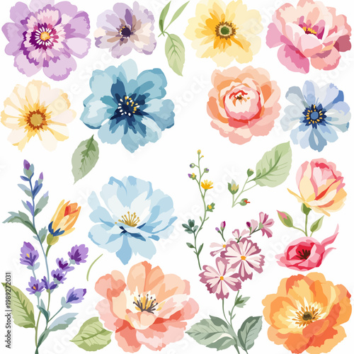 Gentle floral elements blooming in a whimsical watercolor pattern of soft hues