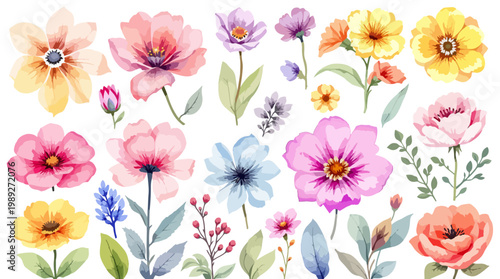 A dreamy pastel garden brought to life through soft watercolor brushstrokes