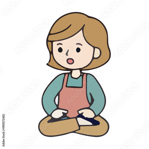 Cute Housewife Sitting Illustration