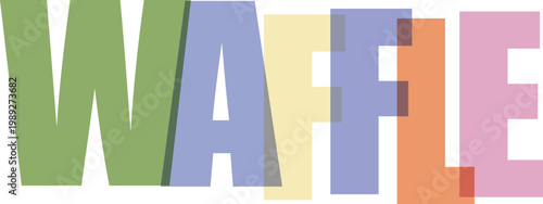 Colorful overlapping letters spell out the word Waffle in a fun design