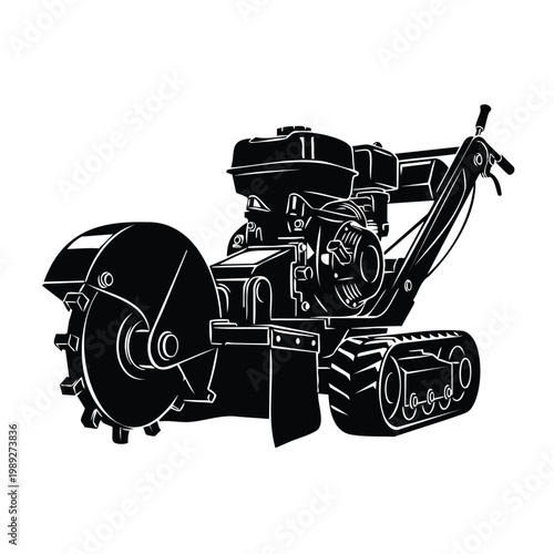 Stump grinder silhouette bundle industrial machinery set heavy gear.