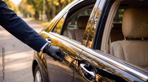Φωτογραφία Professional chauffeur wearing black gloves opening the car door for a passenger, symbolizing luxury transport service