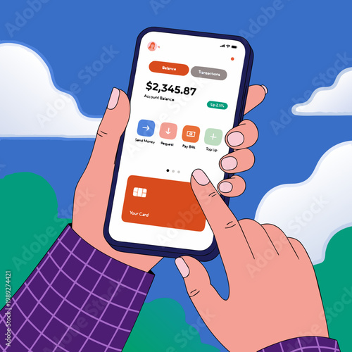 Hands hodling mobile phone to make a payment of internet banking