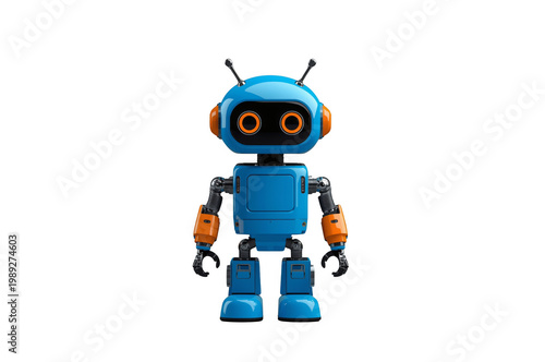 Blue robot toy standing, artificial intelligence concept cutout