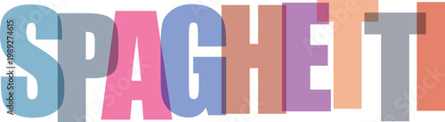 Colorful overlapping letters spell the word spaghetti isolated on transparent background