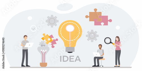 People collaborating around ideas innovation and problem solving concepts