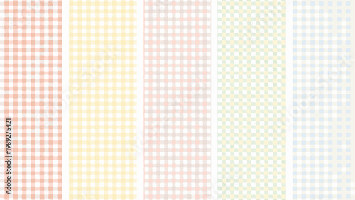 Four pastel gingham patterns arranged vertically in a row